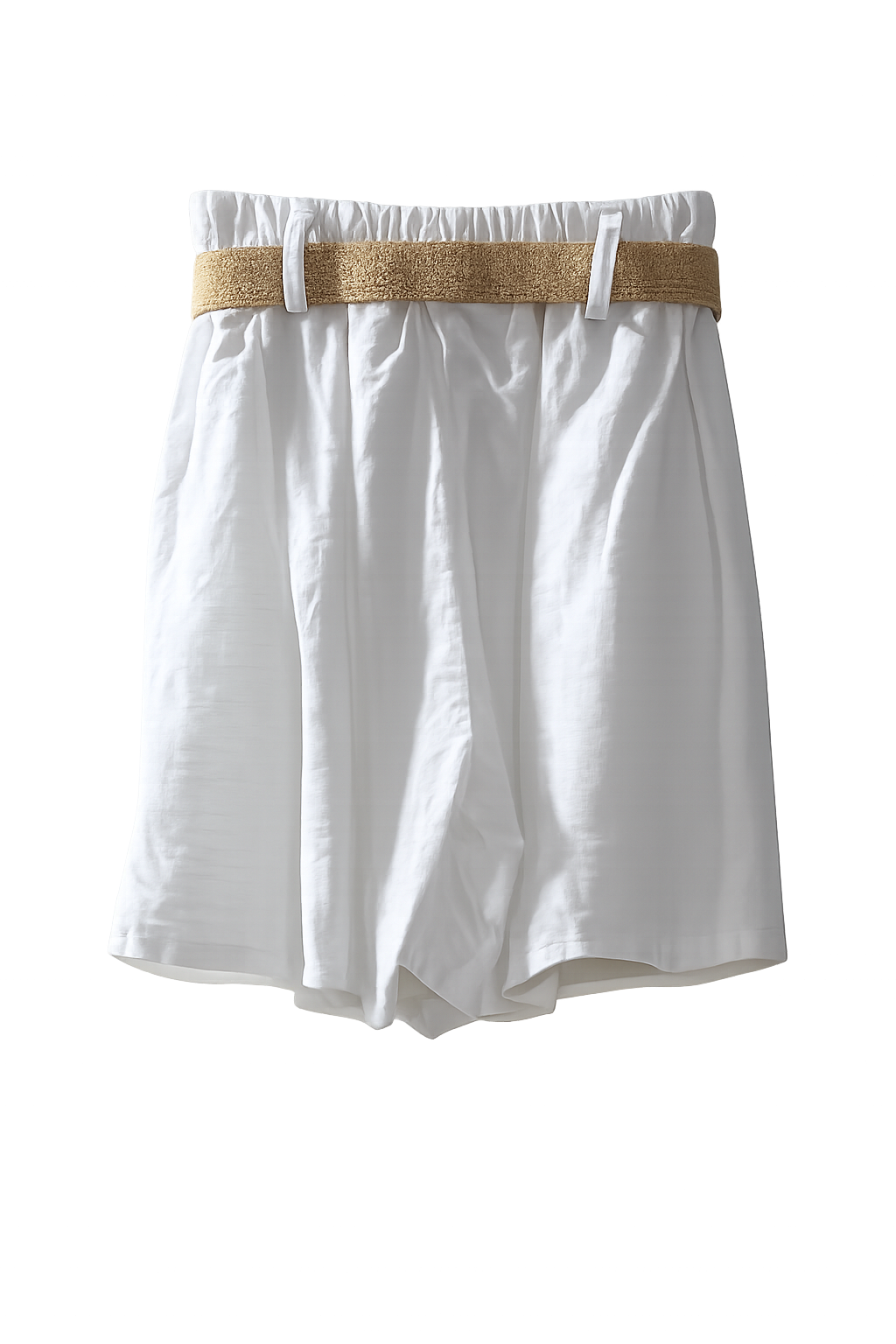 Short Blanco de Tiro Alto con Cinturón Trenzado
