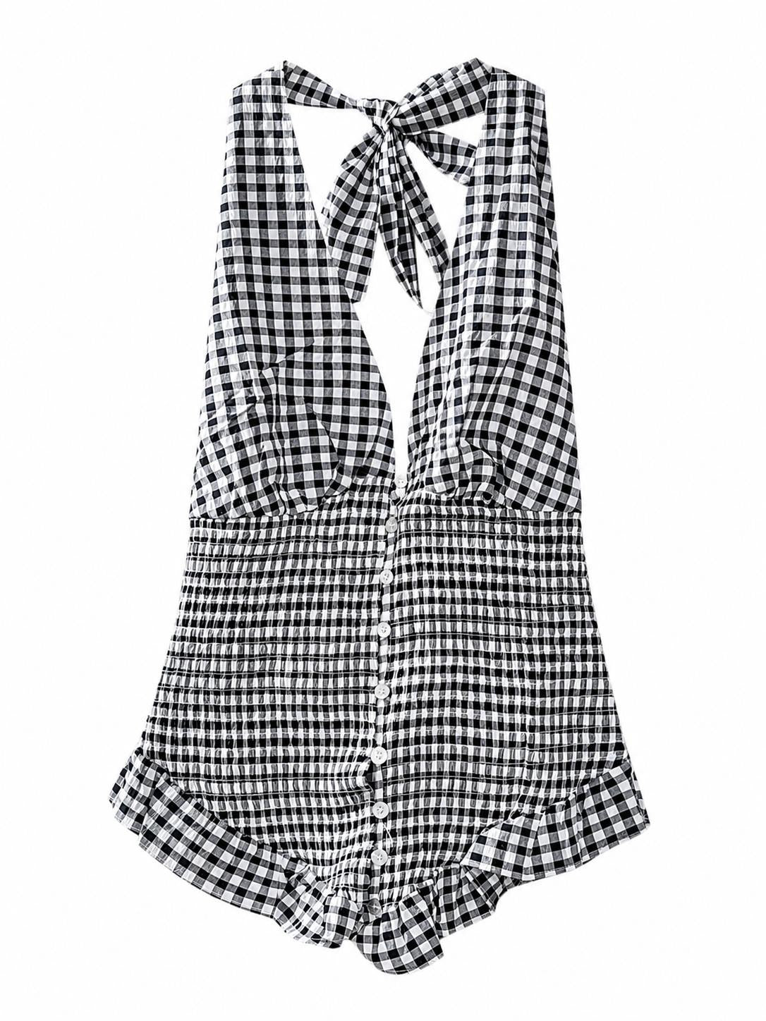 Top estampado a cuadros.