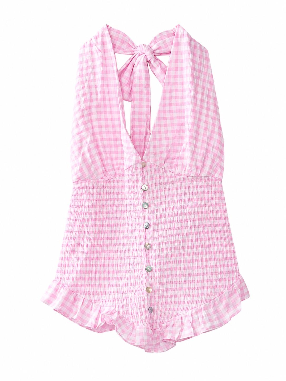 Top estampado a cuadros.