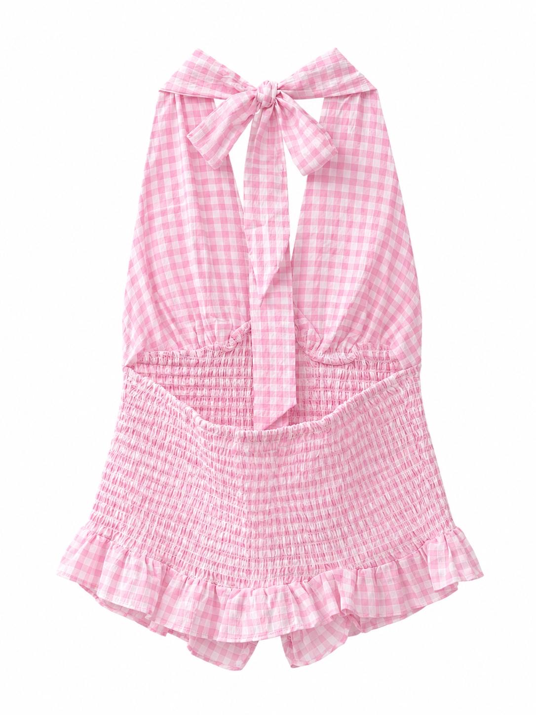 Top estampado a cuadros.