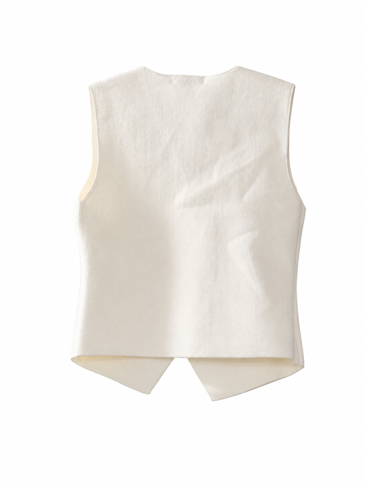 Blusa Chaleco Sastre Beige con Botones Dorados