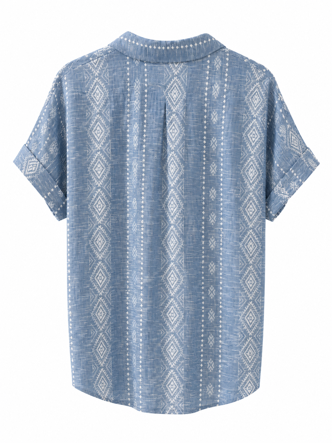 Blusa Camisera Azul Denim con Estampado Boho