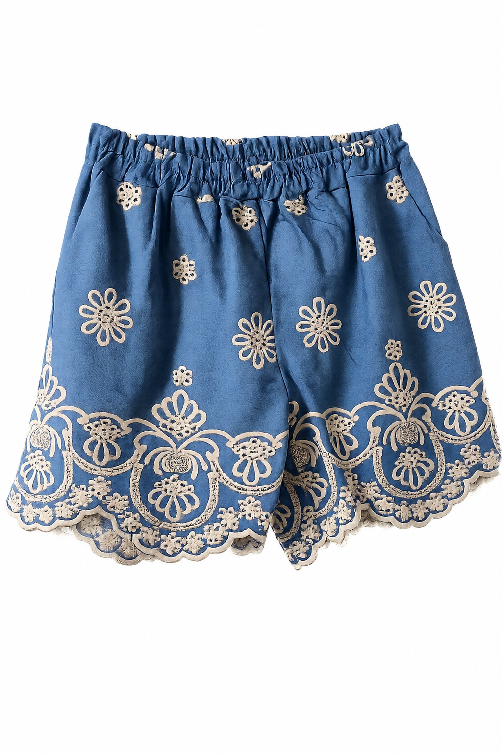 Conjunto Bordado Azul Denim de Blusa y Short