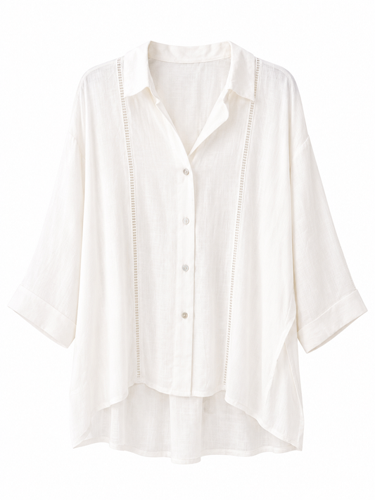Blusa Oversize Blanca de Lino con Detalles Minimalistas