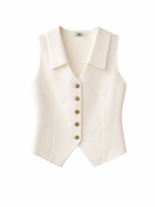 Blusa Chaleco Sastre Beige con Botones Dorados