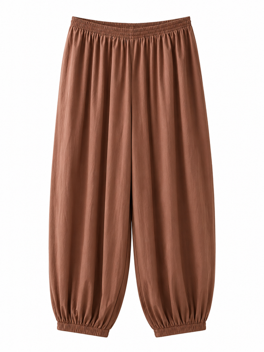 Pantalón Balloon Fit Café de Cintura Elástica
