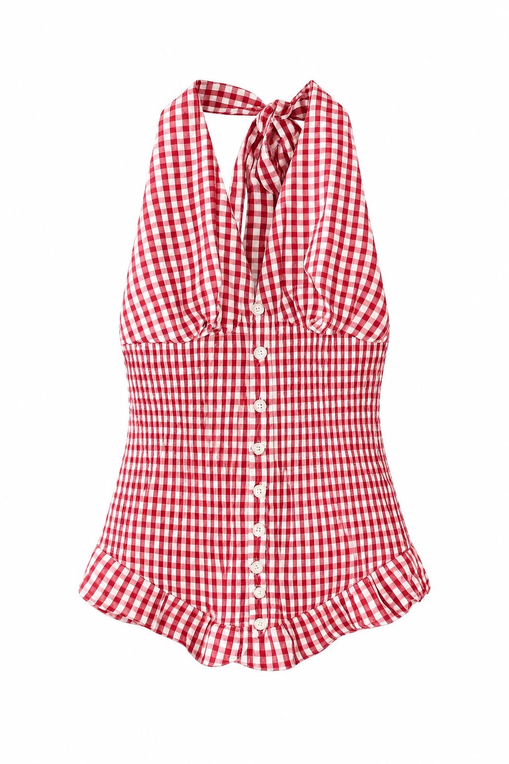 Top estampado a cuadros.