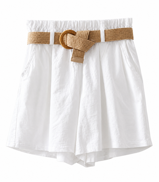 Short Blanco de Tiro Alto con Cinturón Trenzado