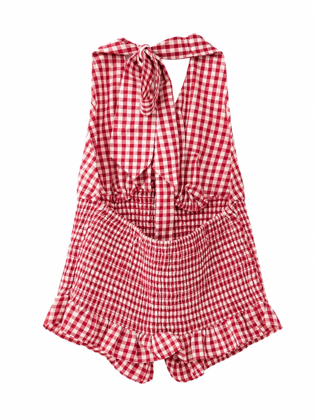 Top estampado a cuadros.