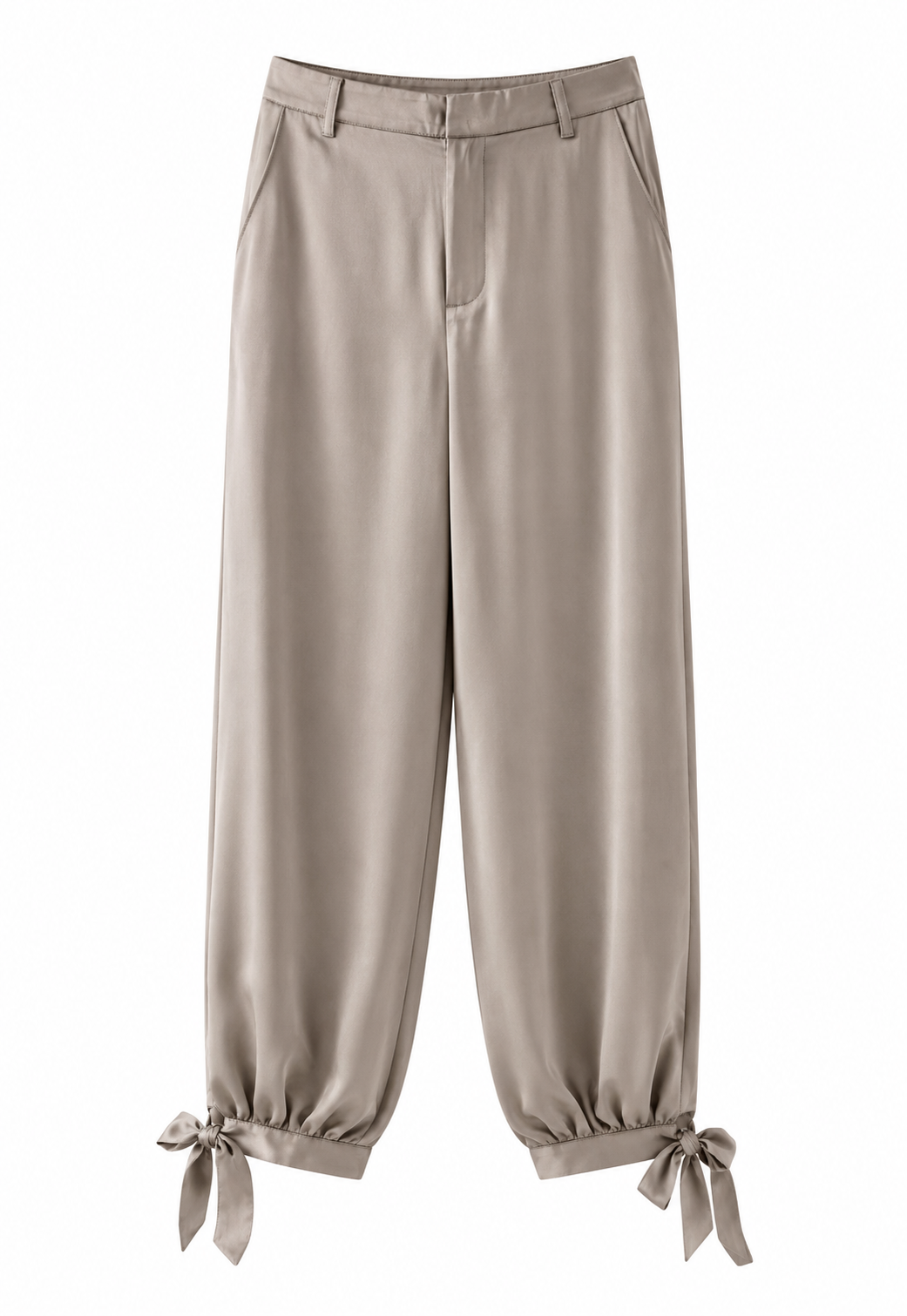 Pantalón satinado ajustado al tobillo con lazo