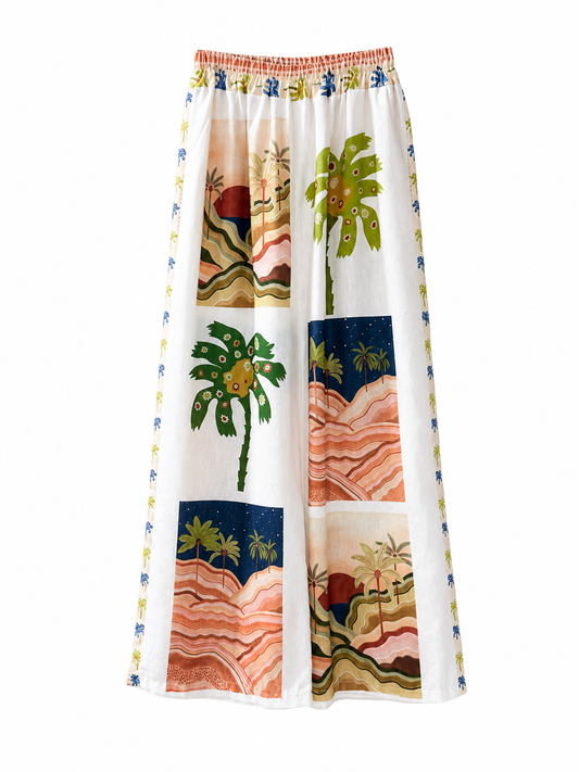 Pantalón Palazzo Estampado Tropical de Pierna Amplia