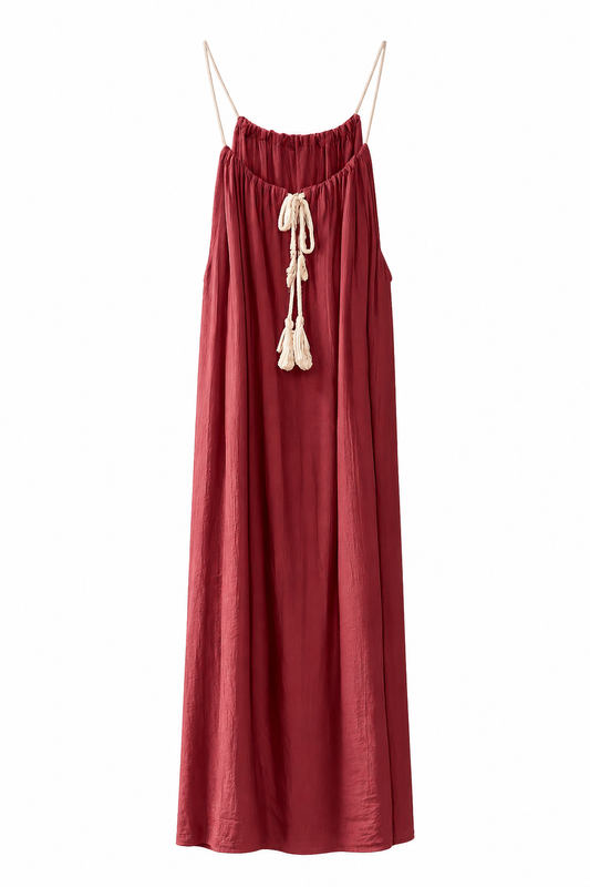 Vestido Corto Terracota de Tirantes con Caída Fluida