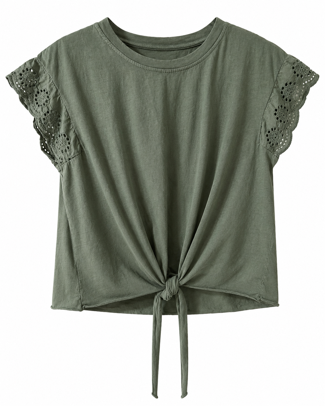 Blusa Verde Oliva con Encaje y Nudo Frontal