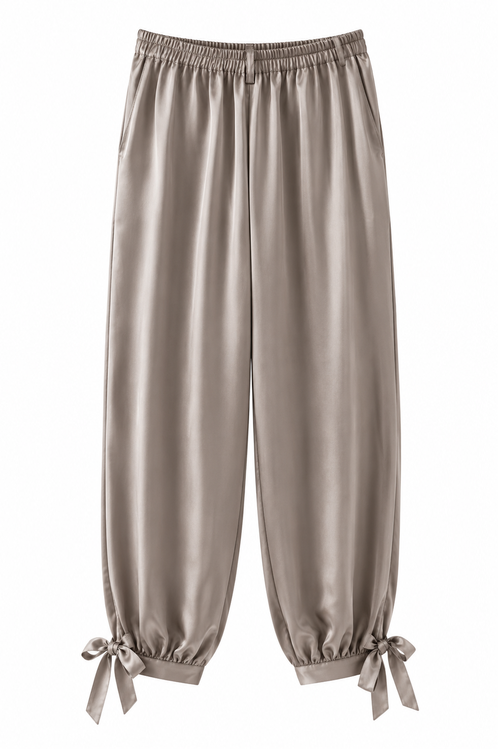 Pantalón satinado ajustado al tobillo con lazo