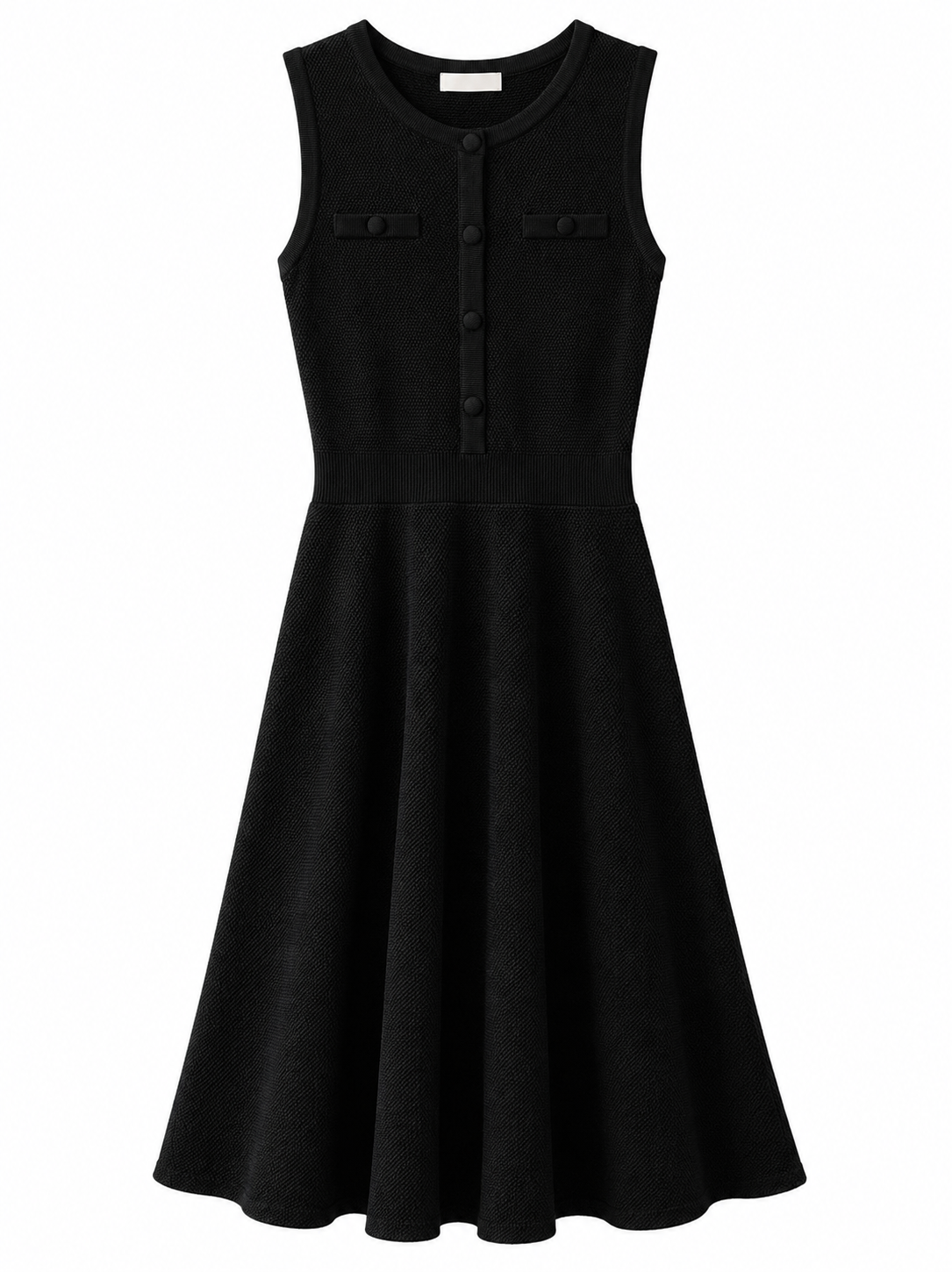 Vestido Midi Negro de Corte Clásico con Silueta Estructurada