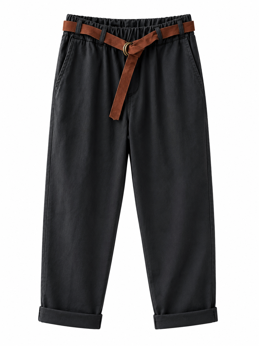 Pantalón Fit con Cinturón Decorativo